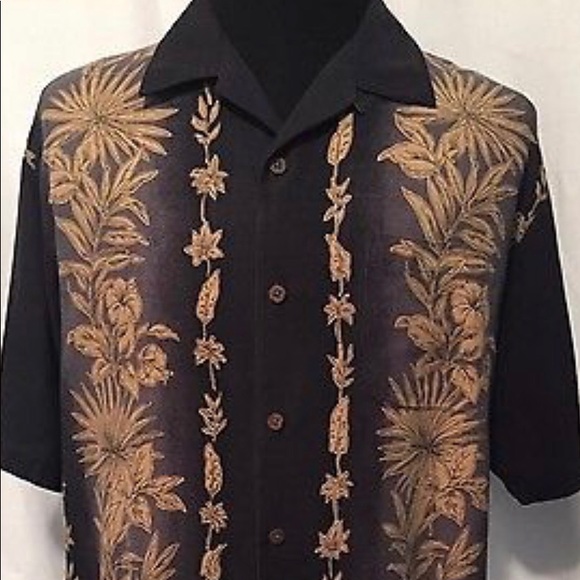 Tommy Bahama Black Floral Hawaiian Silk Shirt - Picture 1 of 6